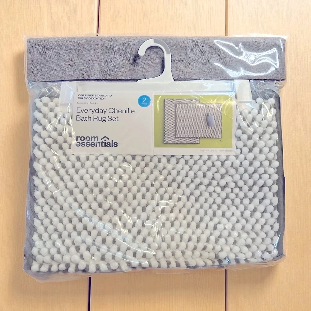Room Essentials Everyday Chenille Bath Rug Set 2pc 17”x24” Non-Skid